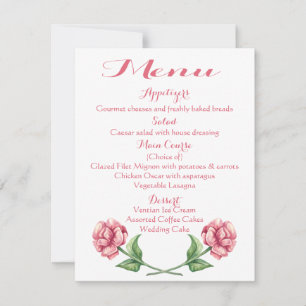 Convites Menu de Flores Rosa Floral Rosa em Aquarela