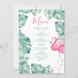 Convites Menu de Folhas de Aquarela Rosa Tropical Flamingo