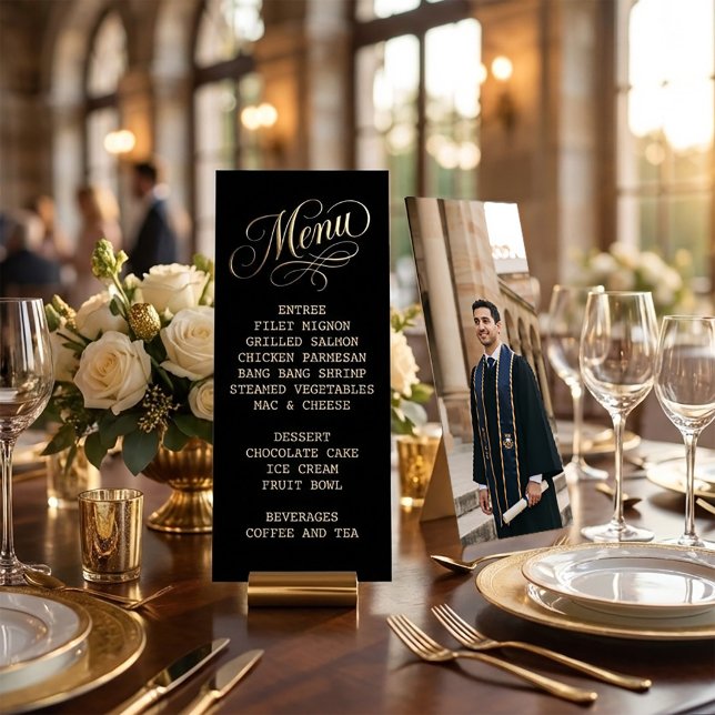 Convites Menu de Formatura Preto e Dourado | Turma de 2026 (Black & Gold Graduation Menu | Class of 2026 Invitation #menu #dinner #graduationmenu #graduationpar)