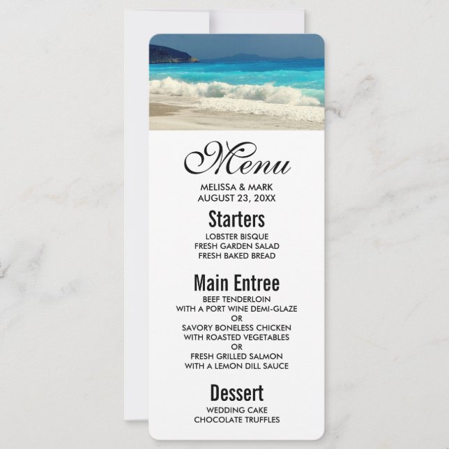 Convites Menu de Foto da Praia do Mar Azul Turquesa Cênica (Frente)