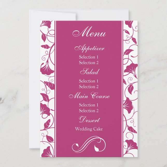 Convites Menu de Jantar de Recepção de Casamento Floral Ros (Frente)