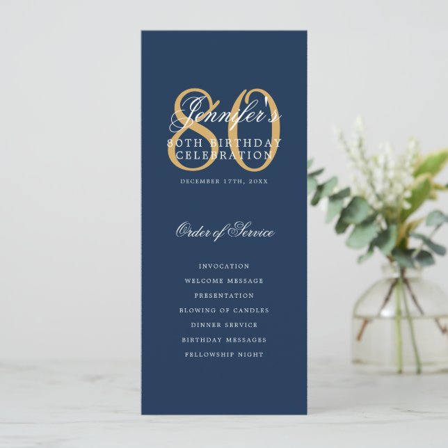 Convites Menu de Marinho Dourado do Programa Elegante 80+Ob (Em pé/Frente)