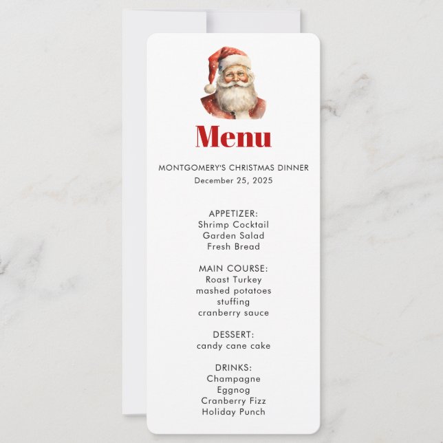Convites Menu de Natal Retro do Papai Noel (Frente)
