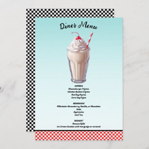 Convites Menu de Parte do Sorvete do Diner Retro Milkshake
