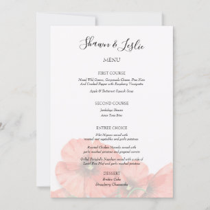 Convites Menu de Recepção de Casamento com Flor de Papoula