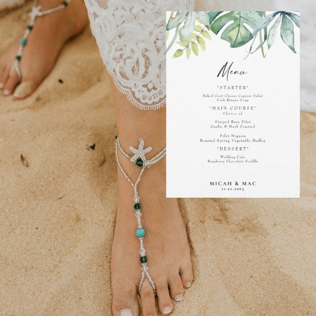 Convites Menu de Recepção de casamento de Folhagem Tropical (Criador carregado)