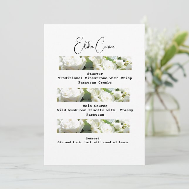 Convites Menu Delicioso Tradicional de Casamento para Downl (Em pé/Frente)