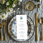 Convites Menu do Avô do Hydrangea Azul<br><div class="desc">O texto elegante fácil de personalizar lista as opções de menu do seu evento no novo estilo tradicional do milênio e apresenta uma paleta de cores limpas de branco e azul com muito espaço branco de composição e uma ilustração antiga de uma flor de hydrangea azul clássica.</div>