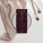 Convites Menu do Janto Casamento Dourado Celestial Burgundy<br><div class="desc">Nossa coleção "Celestial Burgundy Wedding" apresenta uma bela lua crescente de ouro com estrelas douradas correspondentes e bordas em vários designs sobre um fundo de veludo cheio de veludo emparelhado com fontes elegantes. Fácil de personalizar e você pode escolher entre muitos itens desta coleção em nossa loja.</div>