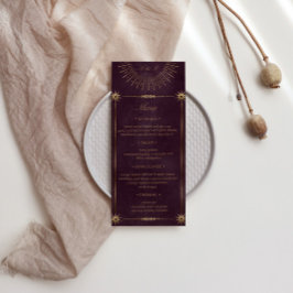 Convites Menu do Janto Casamento Dourado Celestial Burgundy
