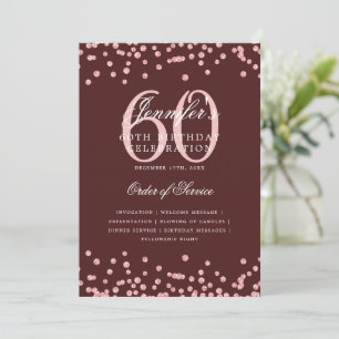 Convites Menu do Programa de Aniversário de 60 anos Rose Go