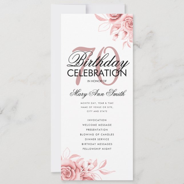 Convites Menu Dourado do Programa de Aniversário do Floral  (Frente)