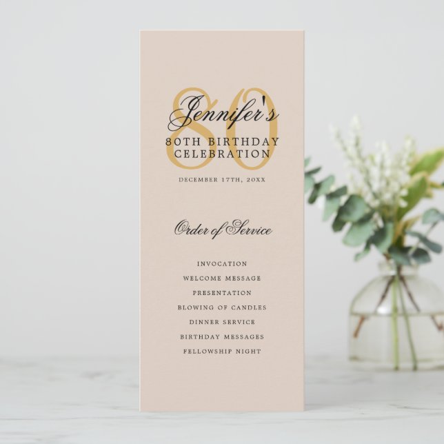 Convites Menu Dourado do Programa Elegante 80+Obrigado Cham (Em pé/Frente)