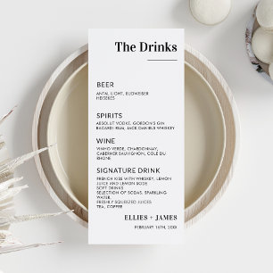 Convites Menu Drinks Minimalistas do Casamento Menu Bebidas
