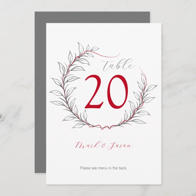 Convites Menu e Número da Tabela de Casamento Moderno (Cinz (Frente/Verso)