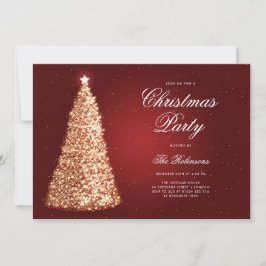 Convites Menu Elegante Dourado da Árvore Vermelha de Natal