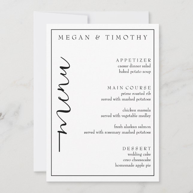 Convites Menu Elegante para Casamento (Frente)