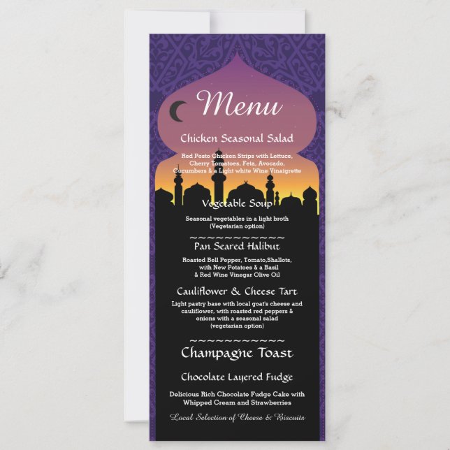 Convites Menu Festa Noturna Árabe Casamento Recepção (Frente)