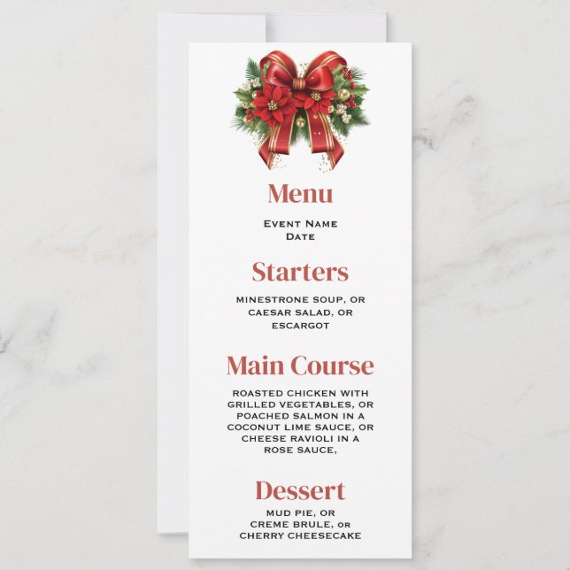 Convites Menu Festivo Vermelho e Dourado Arco de Natal (Frente)