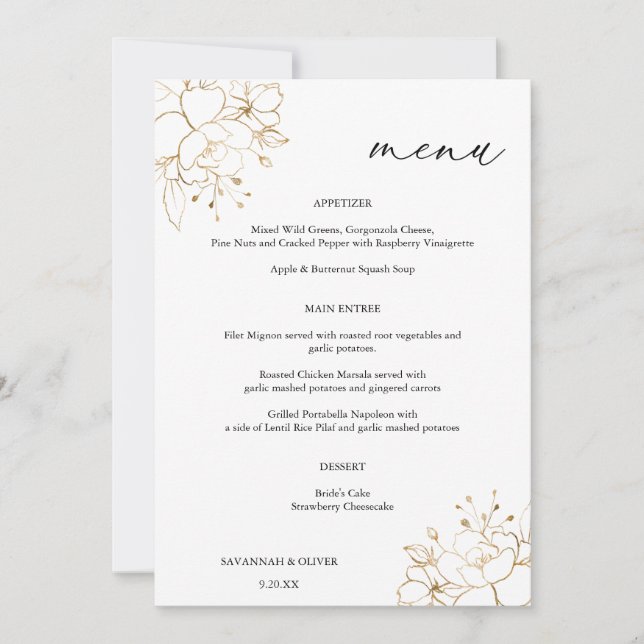 Convites Menu Floral Dourado (Frente)