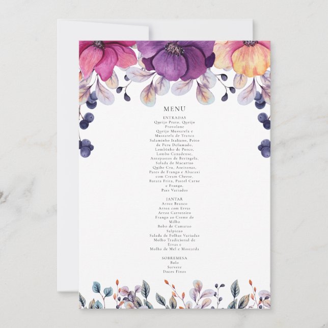 Convites Menu Floral Magenta (Frente)