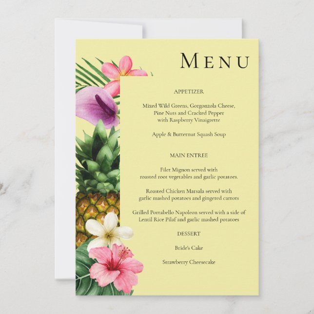 Convites Menu Floral Tropical Havaiana - Amarelo (Frente)