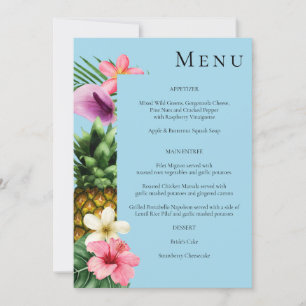 Convites Menu Floral Tropical Havaiana - Azul