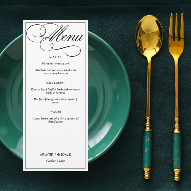 Convites Menu Formal de Casamento Branco Elegante (Criador carregado)