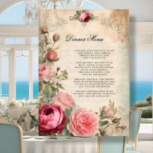 Convites Menu francês Elegante Floral Blue Casamento vintag