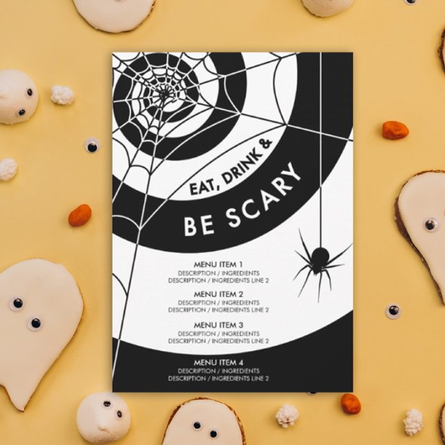 Convites Menu Janto / Bebida do Halloween | Preto e branco (Halloween Eat Drink & Be Scary Party Invitation)