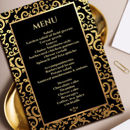 Convites Menu Janto de Casamento de Moldura de Ouro Elegant