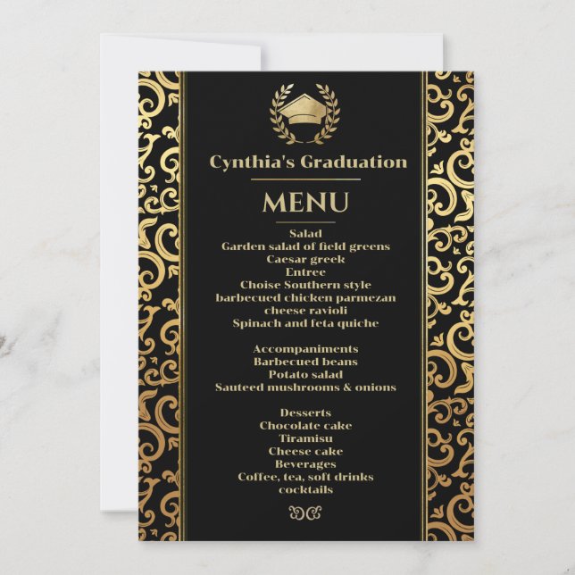 Convites Menu Janto de Graduação de Quadro Ouro Elegante (Frente)