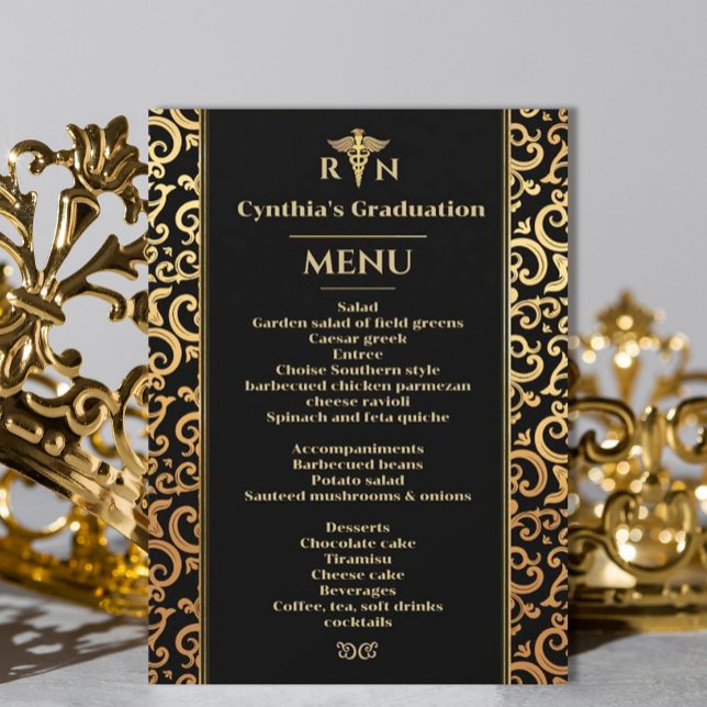 Convites Menu Janto de Graduação Médica de Quadro de Ouro E (#zazzlemade #medicalgraduation #partyinvitationgold #frame #Modernmedicalschool #doctor #graduation)