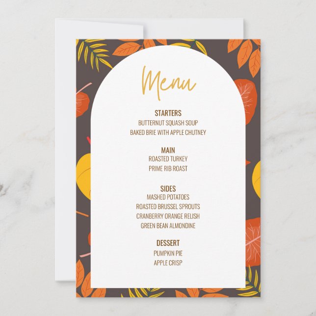Convites Menu Janto Floral de Ação de Graças Menu Casamento (Frente)
