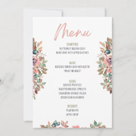 Convites Menu Janto Floral de Ação de Graças Menu Casamento