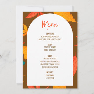 Convites Menu Janto Floral de Ação de Graças Menu Casamento