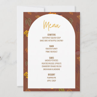 Convites Menu Janto Floral de Ação de Graças Menu Casamento