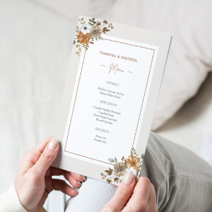 Convites Menu Janto Floral de Ação de Graças Modelo imprimí