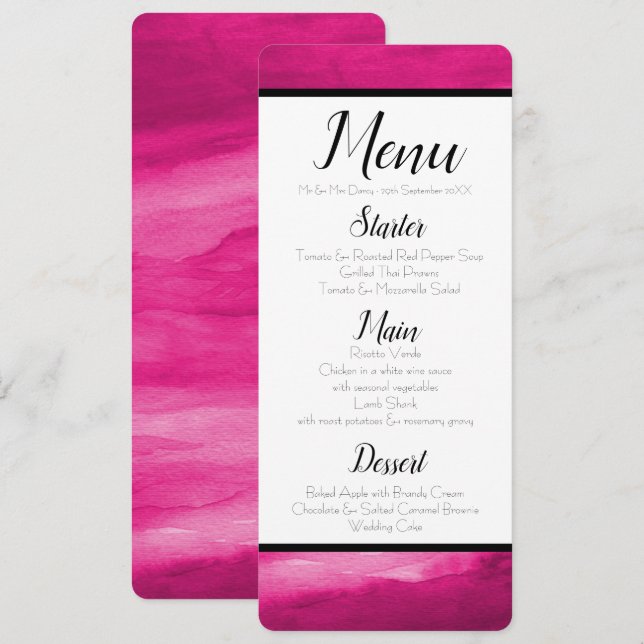 Convites Menu Magenta Pink Watercolor (Frente/Verso)