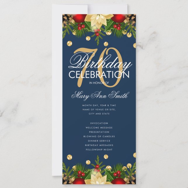 Convites Menu Marinho Dourado do Programa de Festa de anive (Frente)