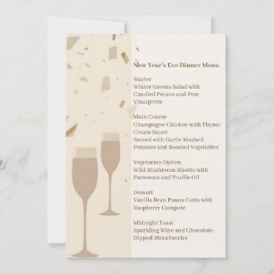 Convites Menu Minimalista de Festa de Champanhe   Bege Eleg