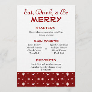 Convites Menu Natal das Estrelas Vermelhas e Brancas