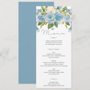 Convites Menu ou Chá de Casamento Floral Azul Dusty