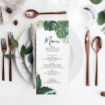 Convites Menu ou Chá de panela de Casamento Monstera Tropic<br><div class="desc">Mostre seu menu delicioso nestas cartas adoráveis - tamanho perfeito para colocar em cada prato! Esta design apresenta uma bela fonte de escrita e uma bela paisagem tropical. Edite facilmente os itens de comida!</div>