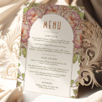 Menu Pink Petunia Casamento Vintage Art Nouveau