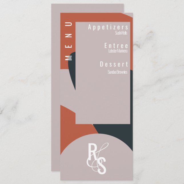 Convites Menu Planner Terracotta Blue Organic Weding (Frente/Verso)