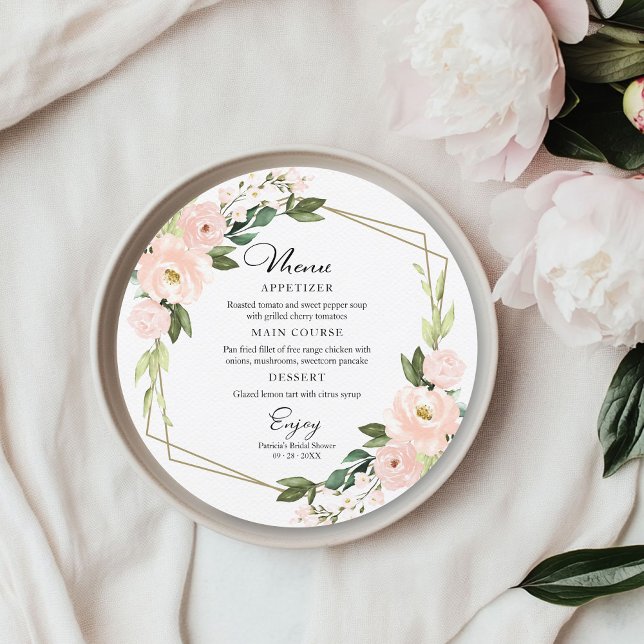 Convites Menu Redondo do Chá de panela Geométrico com Blush (Criador carregado)