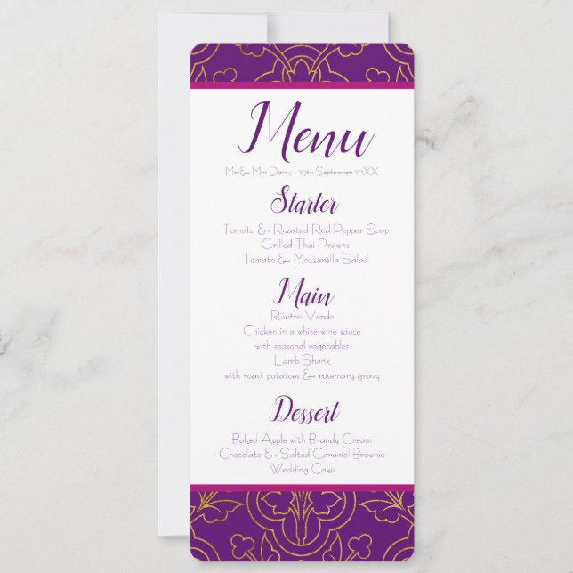 Convites Menu roxo e Dourado (Frente)