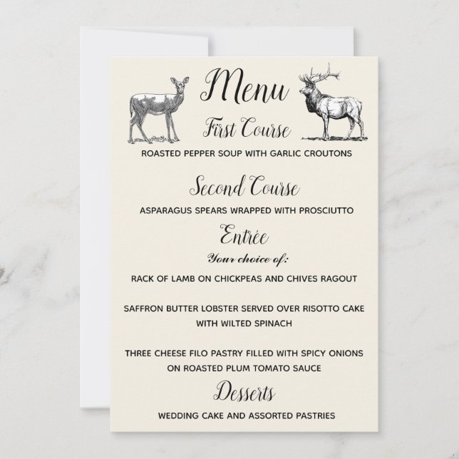 Convites Menu Rustic Woodland Deer Design (Frente)