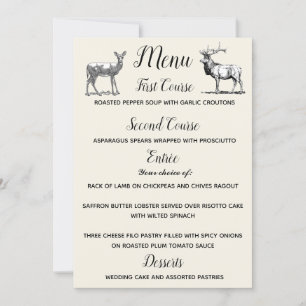 Convites Menu Rustic Woodland Deer Design
